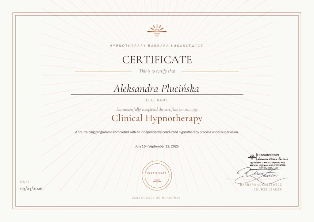 Certyfikat Clinical Hypnotherapy